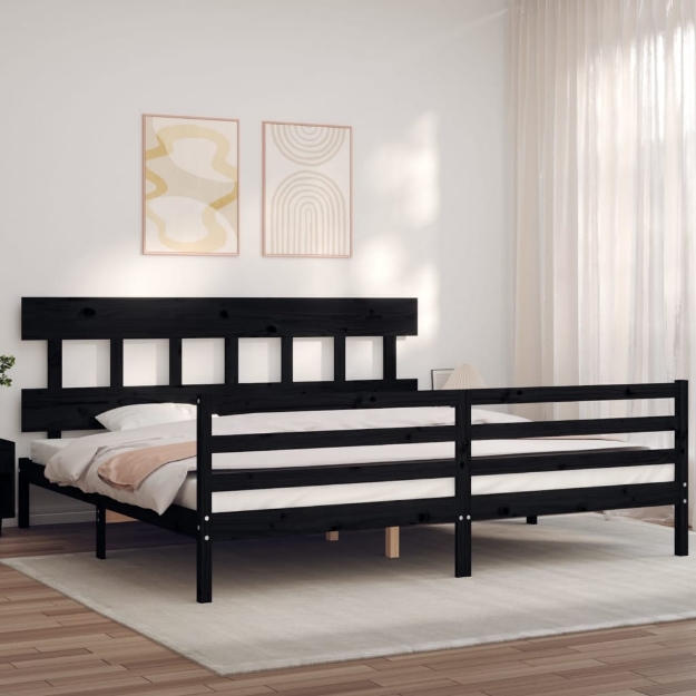 Giroletto con Testiera Nero 200x200 cm in Legno Massello