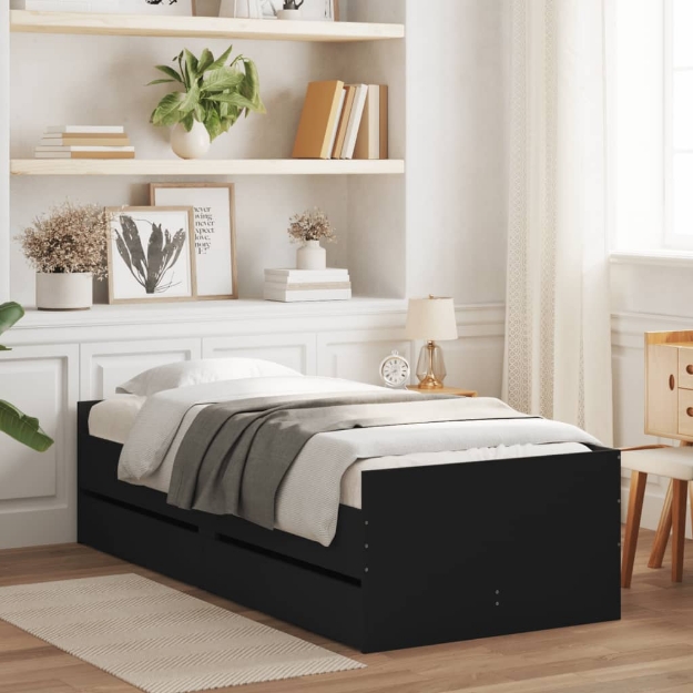 Giroletto Nero con Cassetti 75x190 cm Small Single