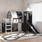 Letto a Castello con Scivolo e Tende Bianco e Nero 80x200 cm