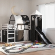 Letto a Castello con Scivolo e Tende Bianco e Nero 80x200 cm