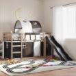 Letto a Castello con Scivolo e Tende Bianco e Nero 90x200 cm