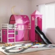 Letto a Castello con Scivolo e Tende Rosa 90x200 cm