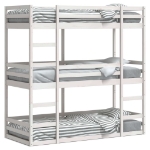 Letto a Castello Triplo Bianco 80x200 cm Legno Massello di Pino