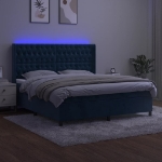 Letto a Molle con Materasso e LED Blu Scuro 160x200 cm