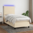 Letto a Molle con Materasso e LED Crema 100x200cm in Tessuto