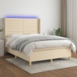 Letto a Molle con Materasso e LED Crema 140x200 cm in Tessuto