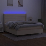 Letto a Molle con Materasso e LED Crema 160x200 cm in Tessuto