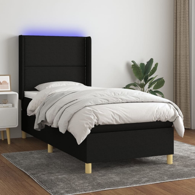 Letto a Molle con Materasso e LED Nero 90x190 cm in Tessuto