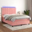 Letto a Molle con Materasso e LED Rosa 140x190 cm in Velluto
