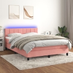 Letto a Molle con Materasso e LED Rosa 140x200 cm in Velluto