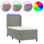 Letto a Molle Materasso e LED Grigio Chiaro 90x200 cm Velluto