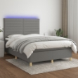 Letto a Molle Materasso e LED Grigio Scuro 140x190cm in Tessuto