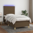Letto a Molle Materasso e LED Marrone Scuro 90x190cm in Tessuto