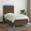 Letto a Molle Materasso e LED Marrone Scuro 90x190cm in Tessuto