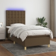 Letto a Molle Materasso e LED Marrone Scuro 90x200cm in Tessuto