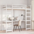 Letto a Soppalco con Scrivania Bianco 90x200 cm Massello Pino