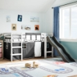 Letto a Soppalco con Tende Bambini Bianco e Nero 80x200 cm Pino