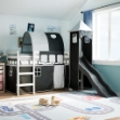 Letto a Soppalco con Torre Bambini Bianco e Nero 80x200cm Pino