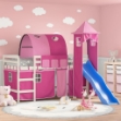 Letto a Soppalco con Torre Bambini Rosa 80x200cm Massello Pino