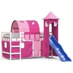 Letto a Soppalco con Torre Bambini Rosa 90x190cm Massello Pino