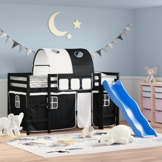 Letto a Soppalco con Tunnel Bambini Bianco e Nero 90x190cm Pino