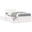 Letto Cassetti e Materasso Bianco 90x200 cm Legno Massello Pino
