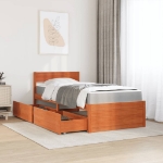 Letto Cassetti e Materasso Marrone Cera 100x200cm Massello Pino