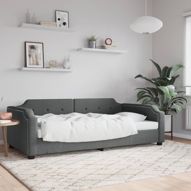 Letto da Giorno Grigio Scuro 100x200 cm in Tessuto