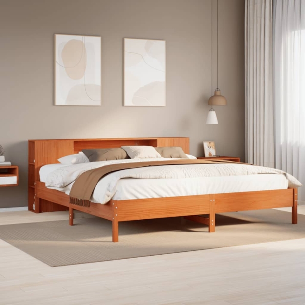 Letto Libreria senza Materasso Marrone Cera 200x200 cm in Pino