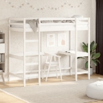 Letto Soppalco con Scrivania Bianco 100x200 cm Massello Pino