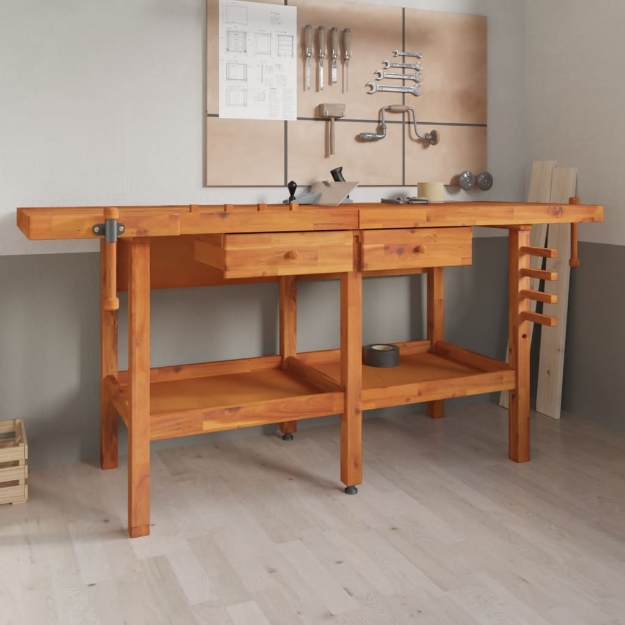 Banco Lavoro Cassetti e Morse 192x62x83cm Legno Massello Acacia