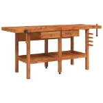 Banco Lavoro Cassetti e Morse 192x62x83cm Legno Massello Acacia