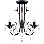 Lampadario Art Nouveau Nero Metallo Perline Cristallo e Lampadine E14