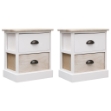 Comodini 2pz Bianco e Naturale 38x28x45cm in Legno di Paulonia