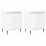 Comodini 2 pz Bianco Lucido 40x30x50 cm in Legno Multistrato