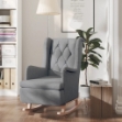 Poltrona Gambe a Dondolo Legno di Hevea Grigio Chiaro Tessuto