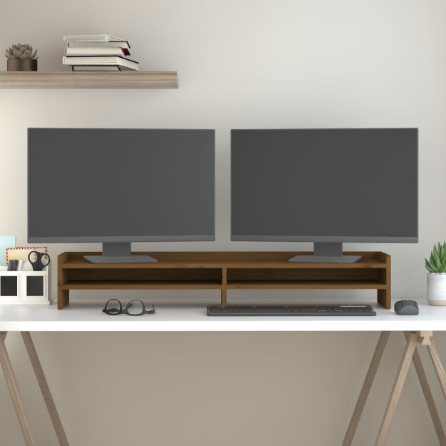 Supporto per Monitor ambra 100x24x16 cm Legno Massello di Pino