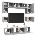 Set di Mobili Porta TV 8 pz Grigio Cemento in Legno Multistrato
