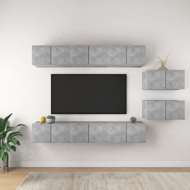 Mobili Porta TV 8 pz Grigio Cemento in Legno Multistrato