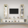 Mobile TV a Parete 4 pz Bianco e Rovere in Legno Multistrato