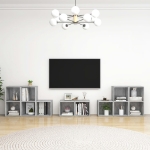 Set Mobile TV 8 pz Grigio Cemento in Legno Multistrato