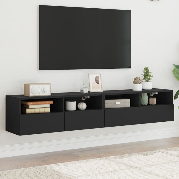 Mobili TV a Parete 2 pz Neri 80x30x30 cm in Legno Multistrato