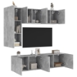 Mobili TV a Muro con LED 5pz Grigio Cemento Legno Multistrato