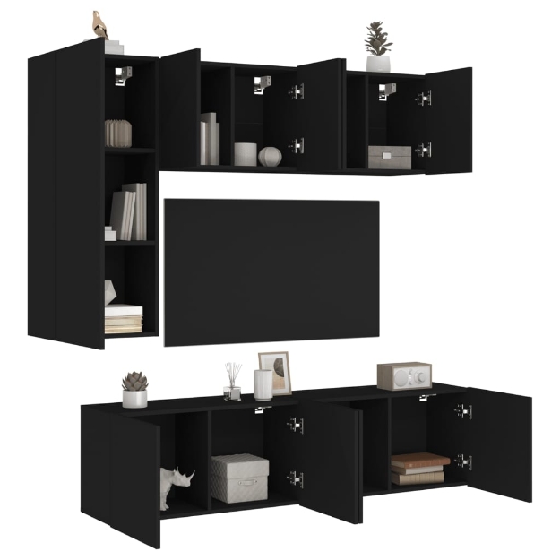 Mobili TV a Muro 5pz Neri in Legno Multistrato