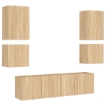 Mobili TV a Muro 6pz Rovere Sonoma in Legno Multistrato