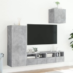 Mobili TV a Muro con LED 4pz Grigio Cemento Legno Multistrato