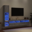 Mobili TV a Muro con LED 4pz Grigio Sonoma in Legno Multistrato