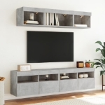 Mobili TV a Muro con LED 5pz Grigio Cemento Legno Multistrato