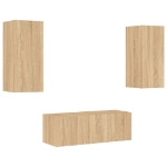 Mobili TV a Muro con LED 4pz Rovere Sonoma Legno Multistrato