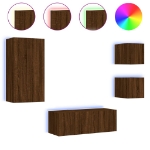 Mobili TV a Muro con LED 5pz Rovere Marrone Legno Multistrato